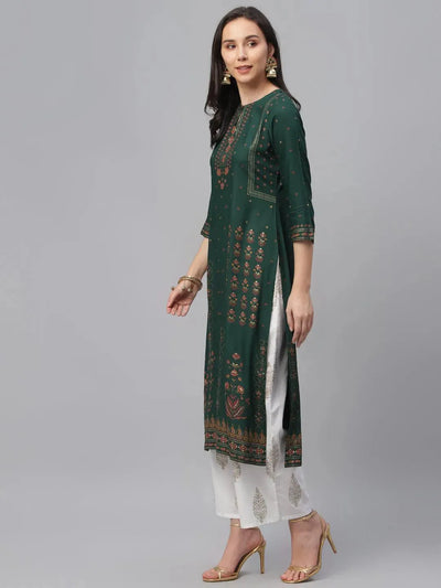 Green Printed Rayon Kurta - Libas