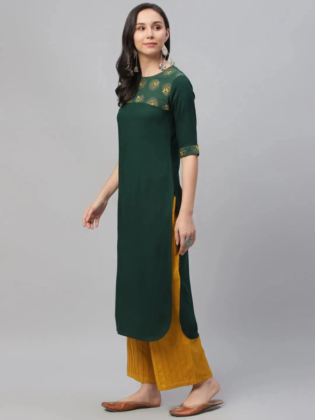 Green Printed Rayon Kurta - Libas