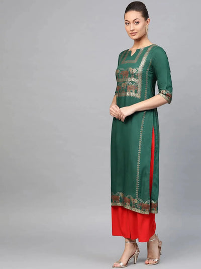 Green Printed Rayon Kurta - Libas