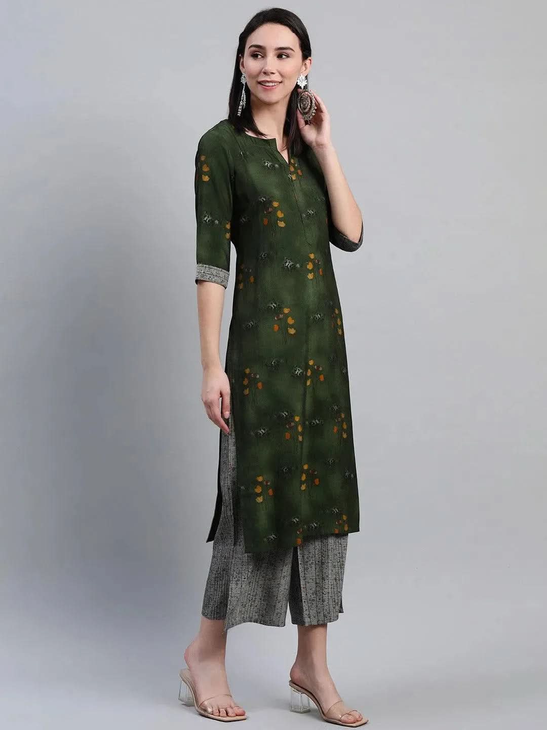 

Green Printed Rayon Kurta