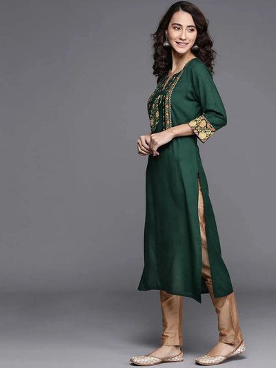 Green Printed Rayon Kurta - Libas