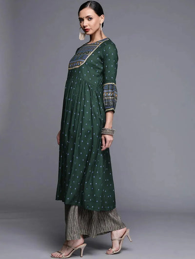 Green Printed Rayon Kurta - Libas