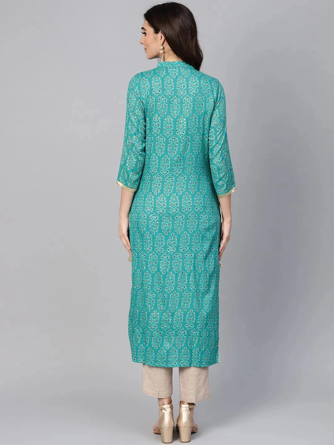 Green Printed Rayon Kurta - Libas 