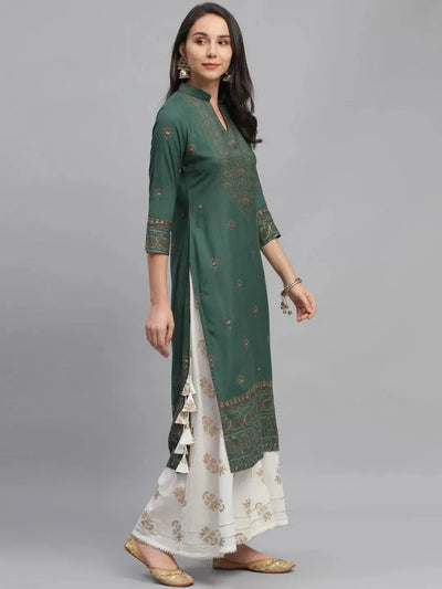 Green Printed Rayon Kurta - Libas