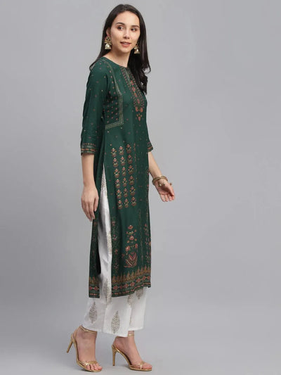 Green Printed Rayon Kurta - Libas