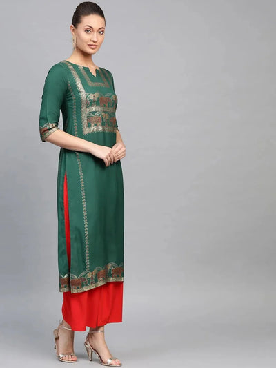 Green Printed Rayon Kurta - Libas