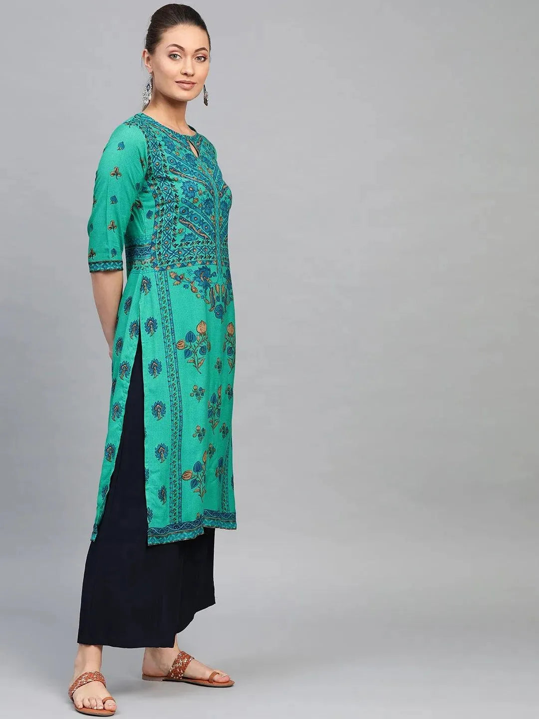 

Green Printed Rayon Kurta