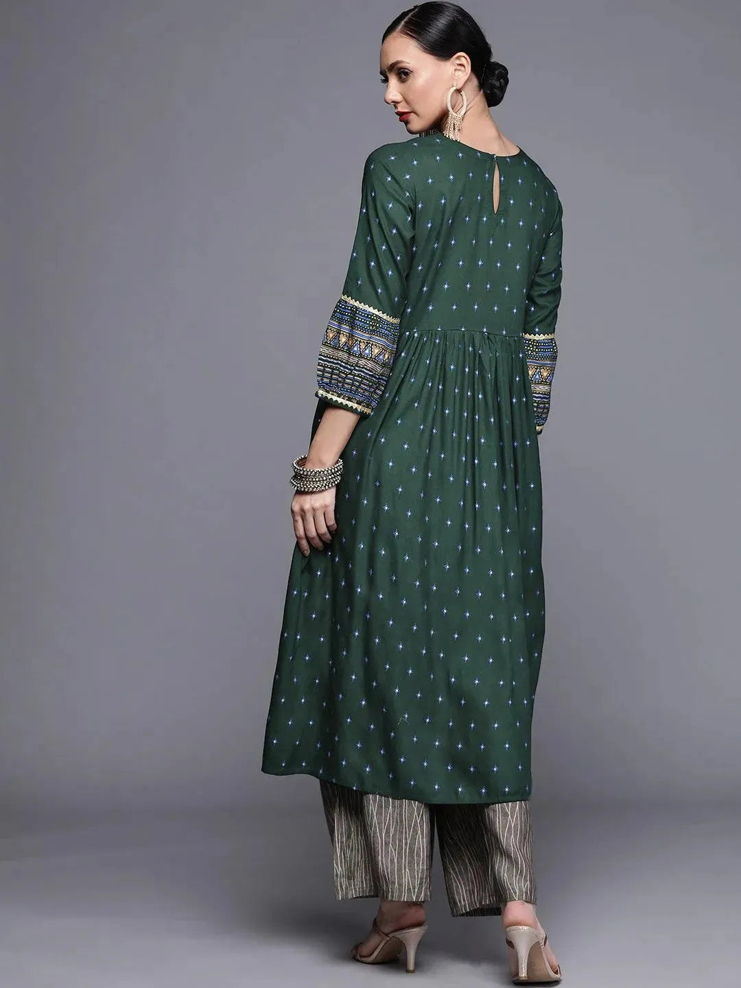 Green Printed Rayon Kurta - Libas