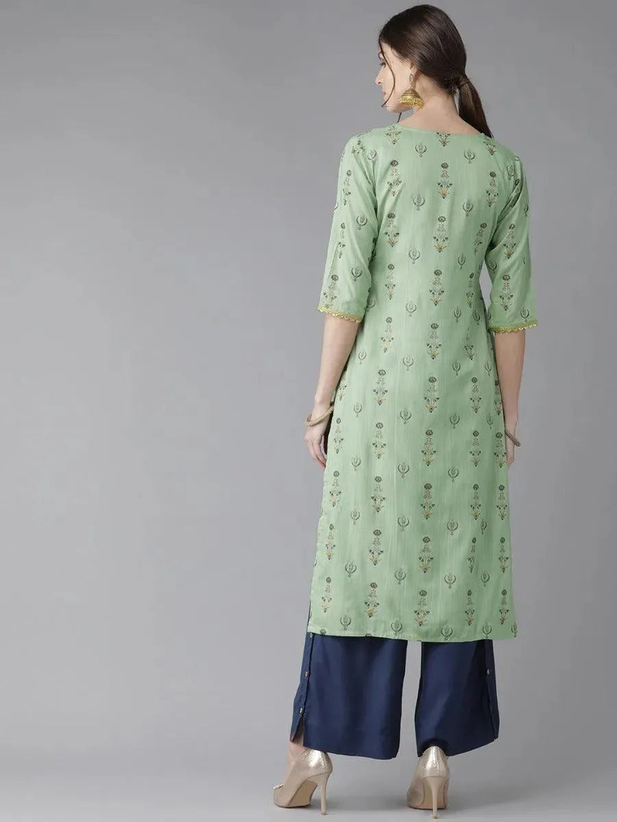 Green Printed Rayon Kurta - Libas