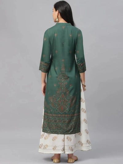 Green Printed Rayon Kurta - Libas