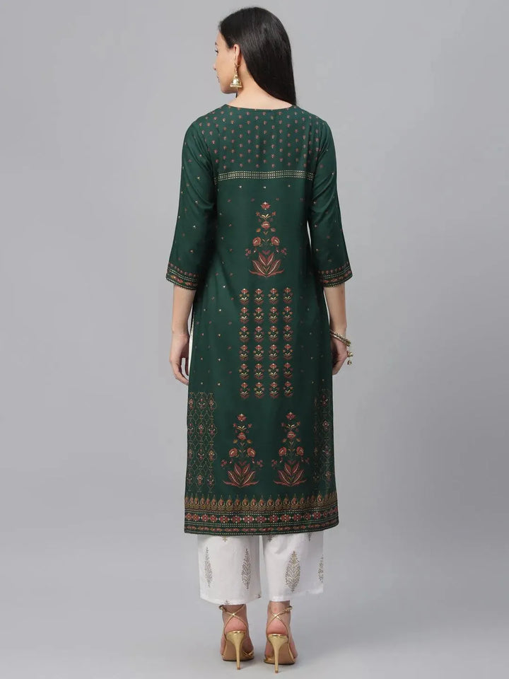 Green Printed Rayon Kurta - Libas