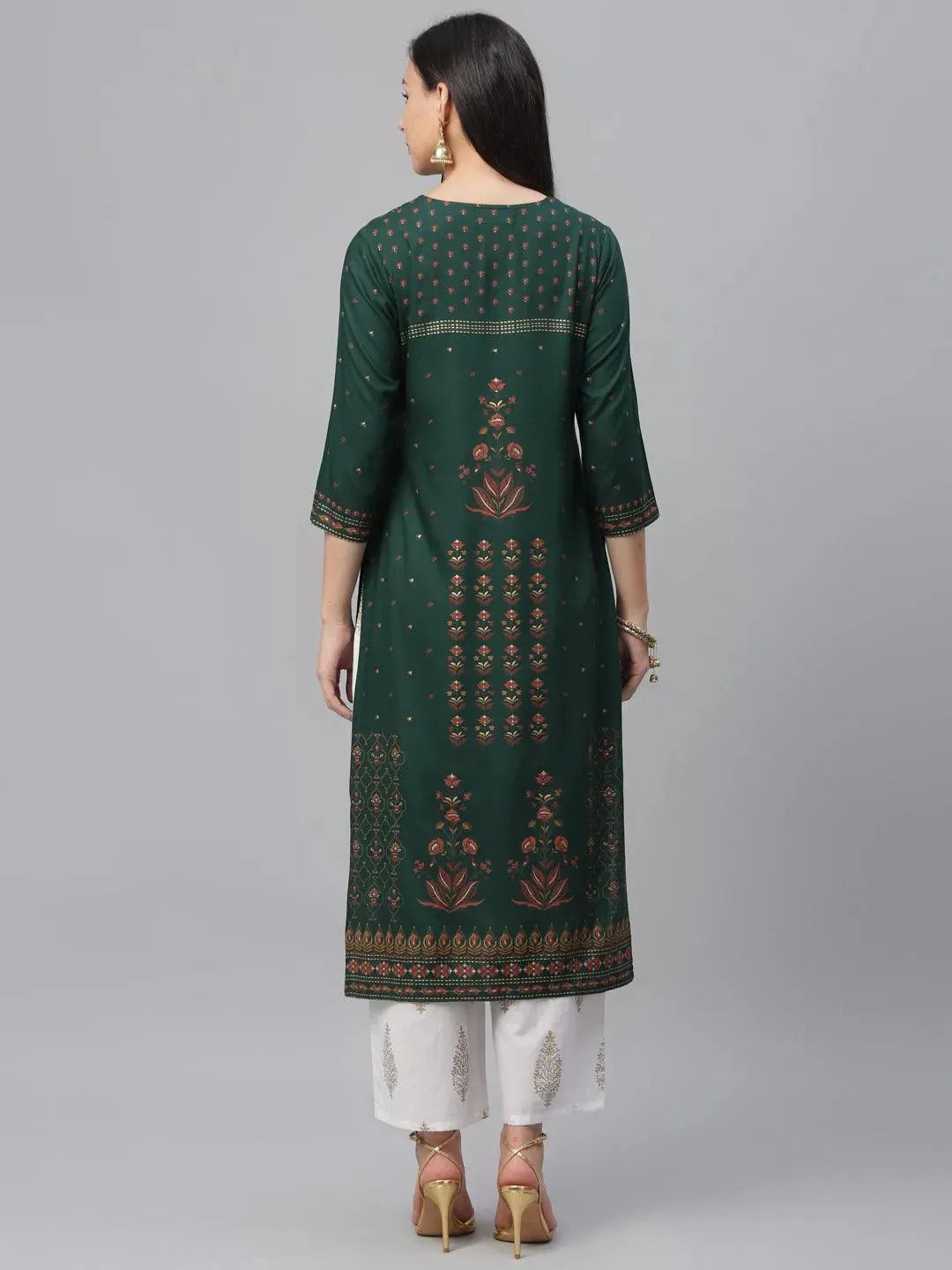 Green Printed Rayon Kurta - Libas