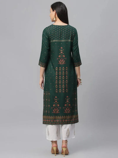 Green Printed Rayon Kurta - Libas