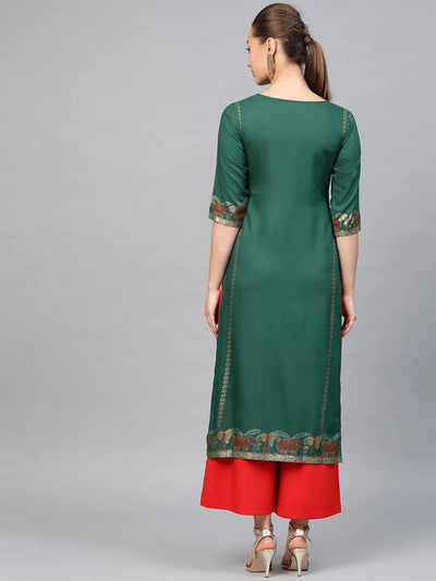 Green Printed Rayon Kurta - Libas