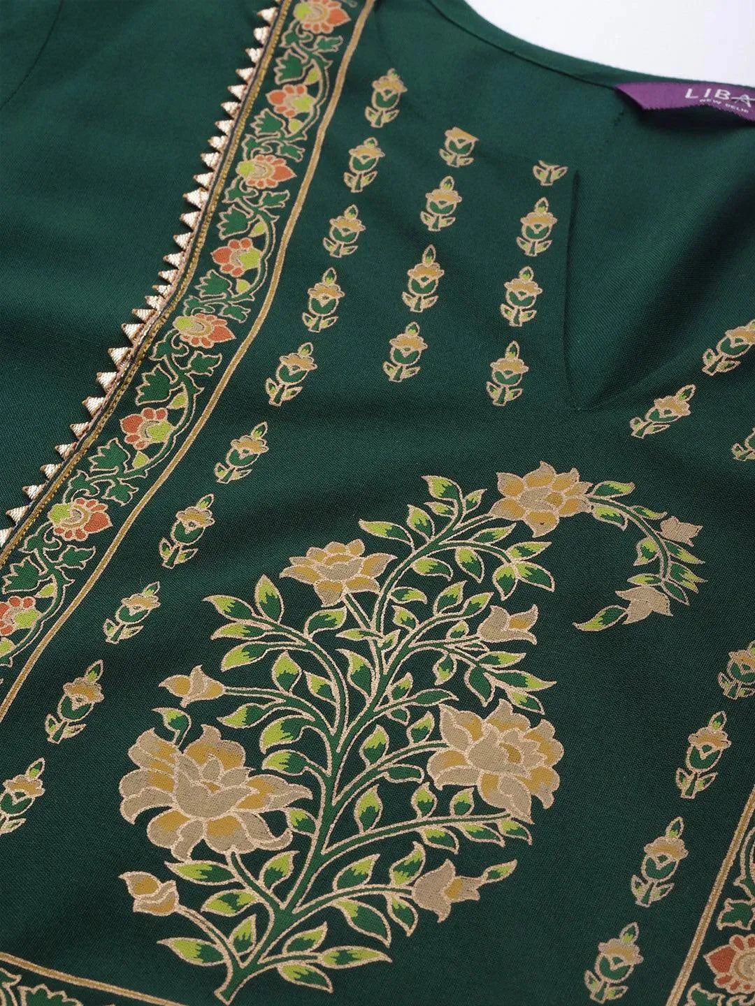 Green Printed Rayon Kurta - Libas