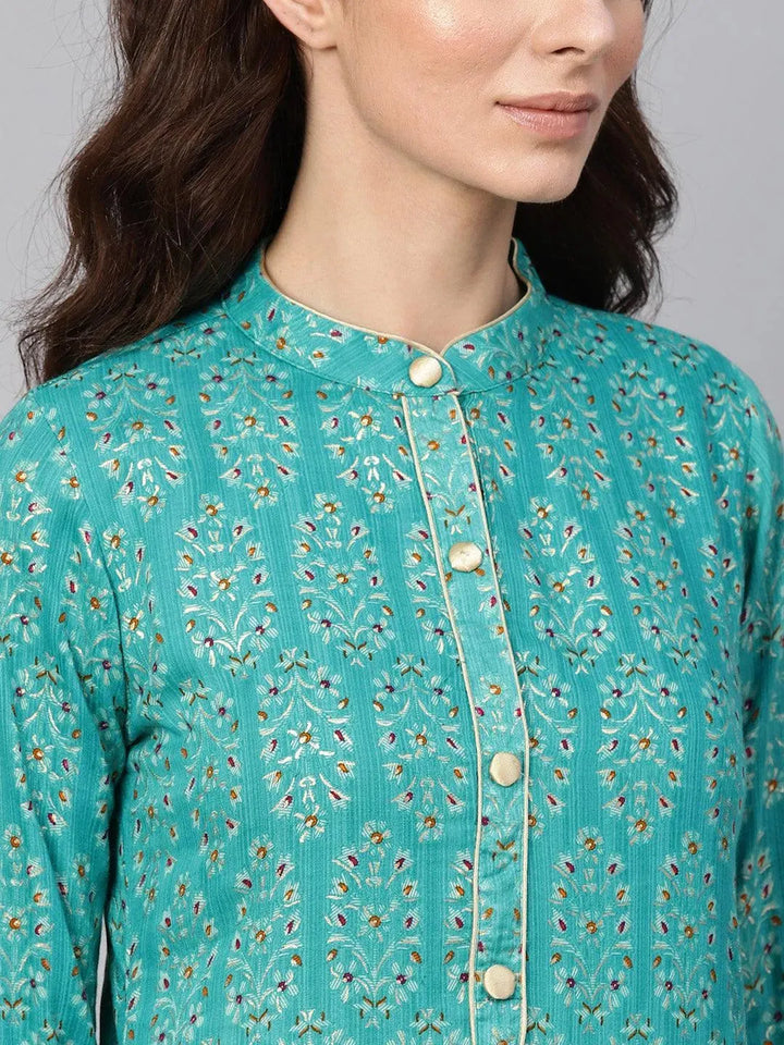 Green Printed Rayon Kurta - Libas