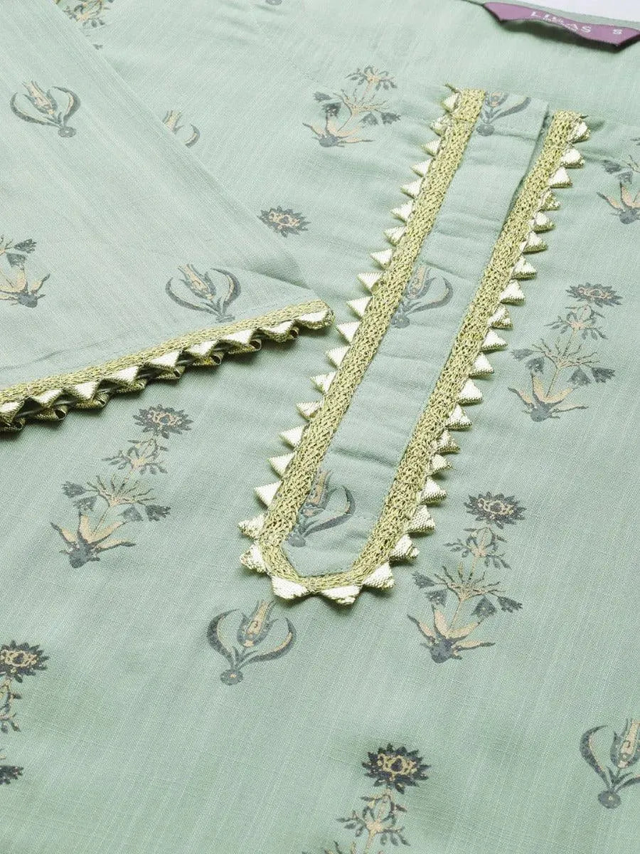 Green Printed Rayon Kurta - Libas 