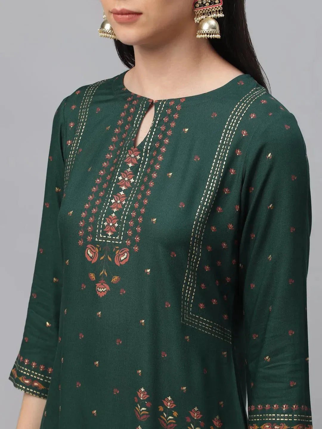 Green Printed Rayon Kurta - Libas