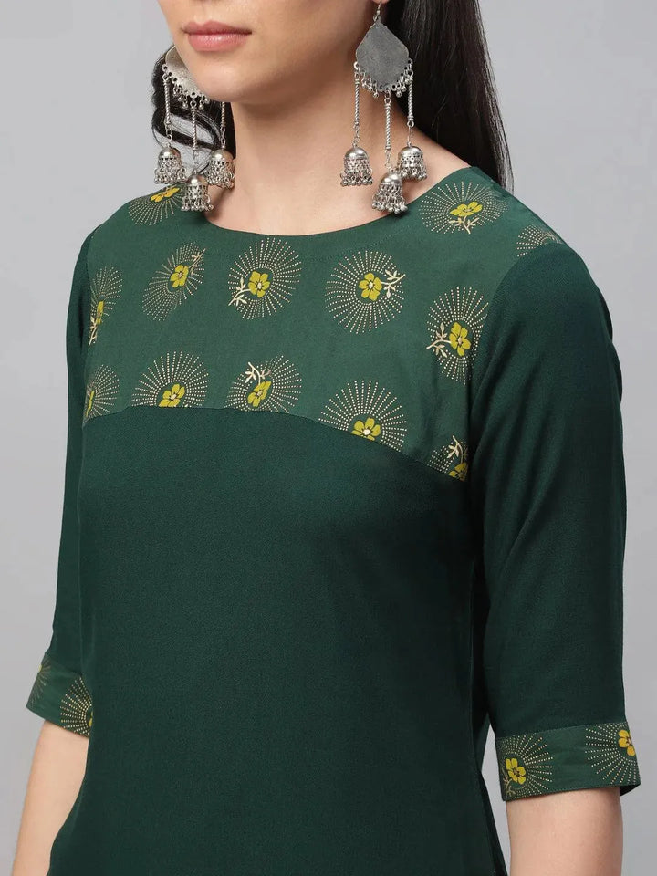 Green Printed Rayon Kurta - Libas