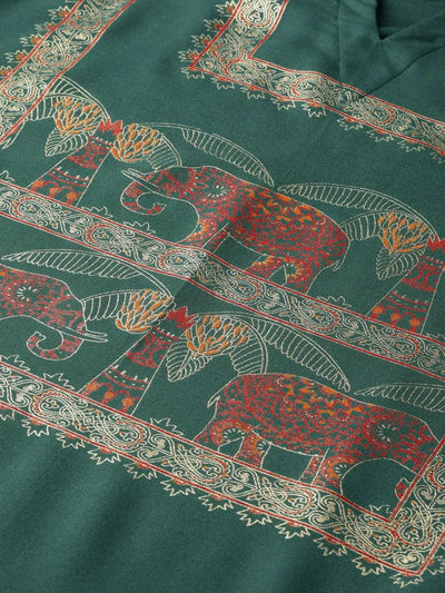Green Printed Rayon Kurta - Libas