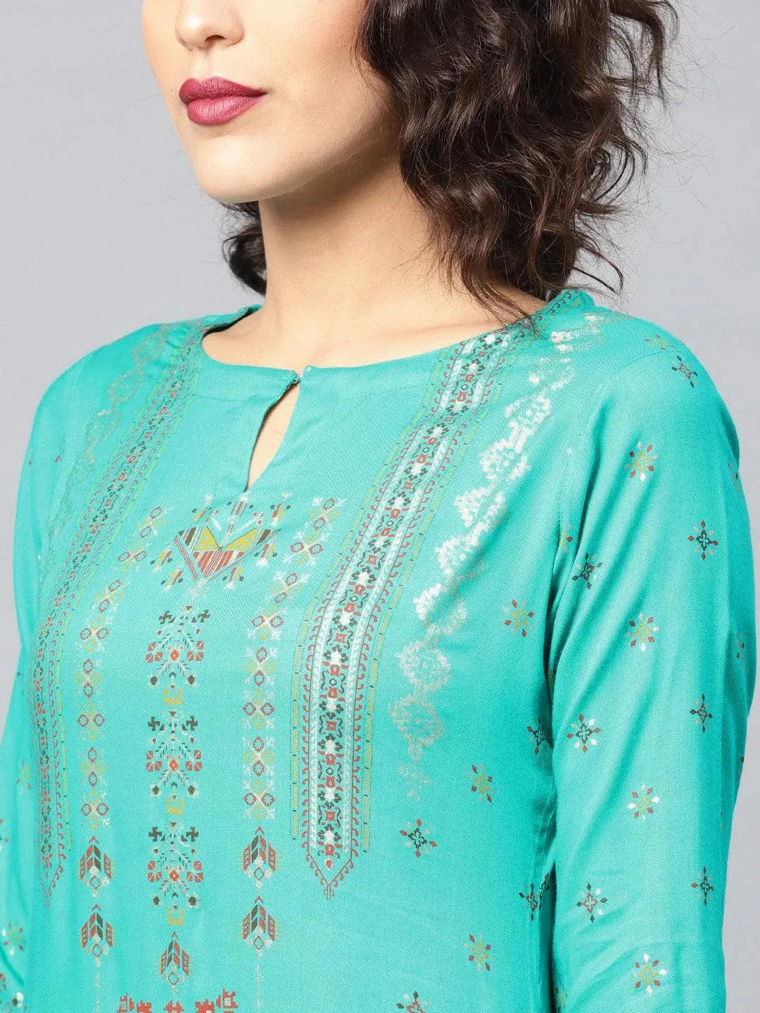 Green Printed Rayon Kurta - Libas