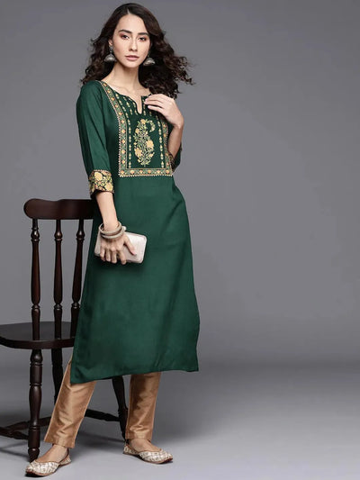 Green Printed Rayon Kurta - Libas