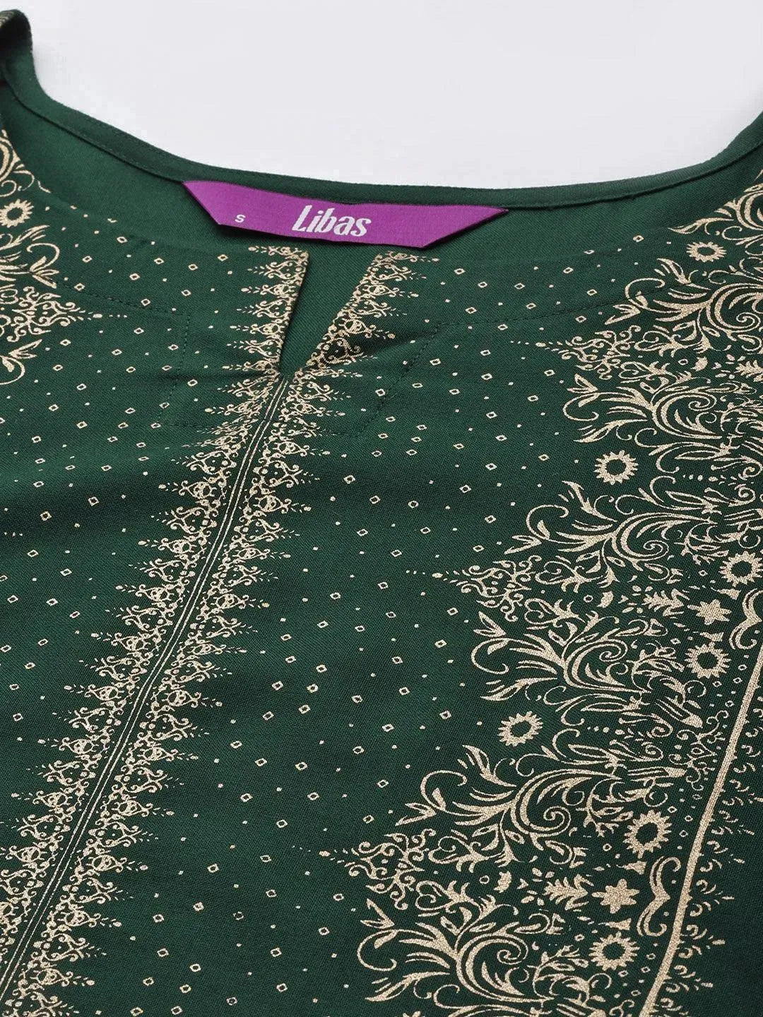 Green Printed Rayon Kurta - Libas