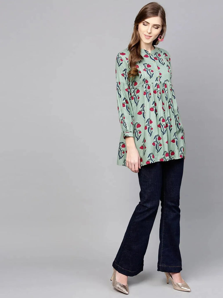 Libas Green Printed Rayon Kurti