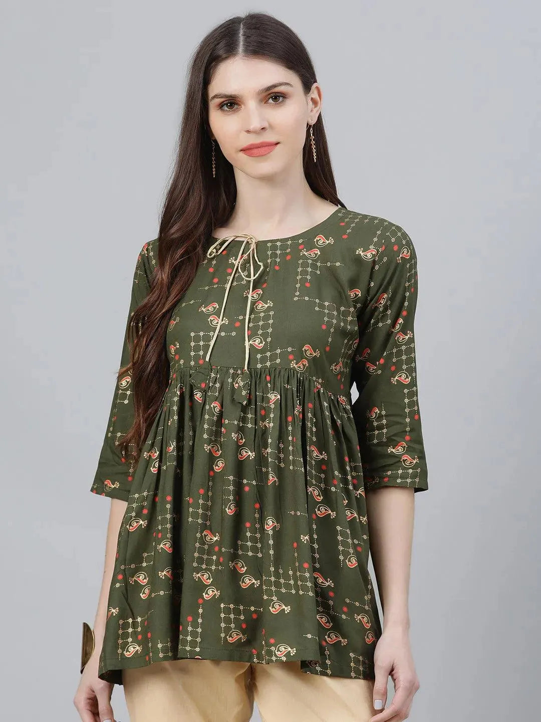 Green Printed Rayon Kurti - Libas