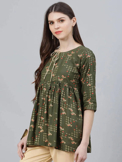 Green Printed Rayon Kurti - Libas