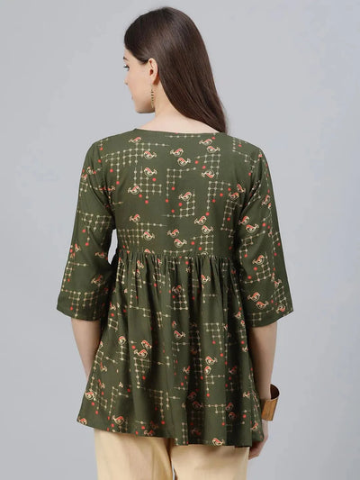 Green Printed Rayon Kurti - Libas