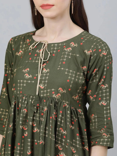 Green Printed Rayon Kurti - Libas