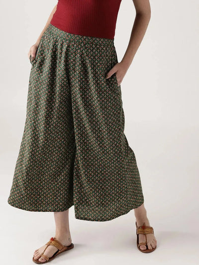 Green Printed Rayon Palazzos - Libas