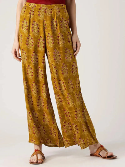 Green Printed Rayon Palazzos - Libas
