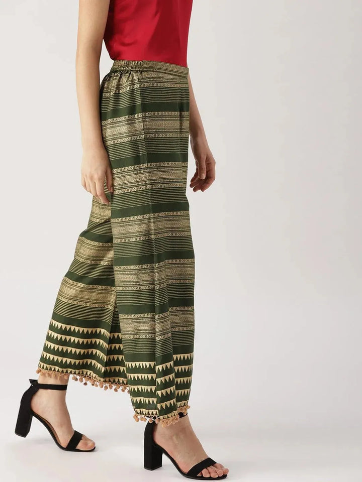 Green Printed Rayon Palazzos - Libas