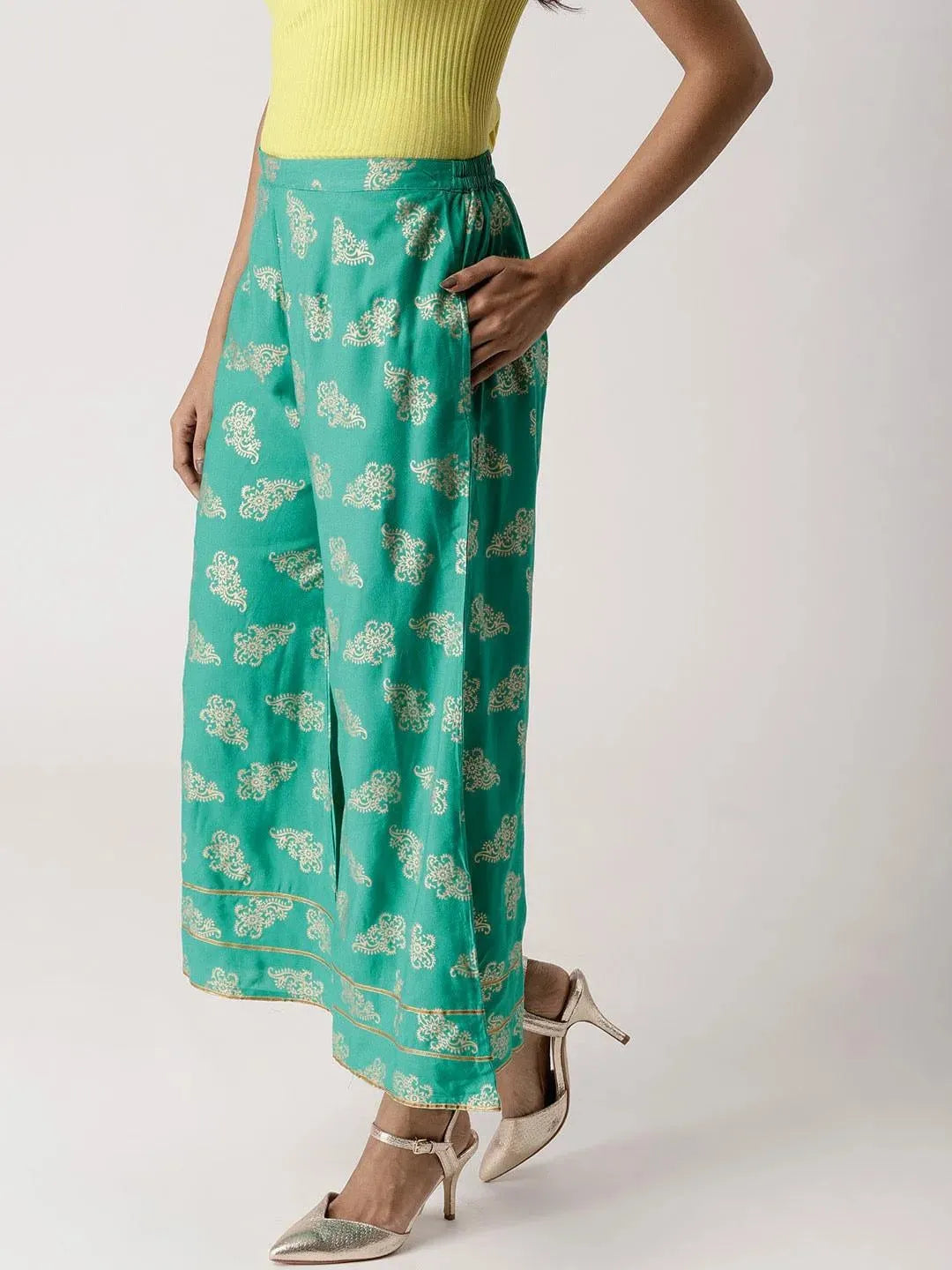 

Buy Green Printed Rayon Palazzos - PL522- | Libas Ethnic Wear Online