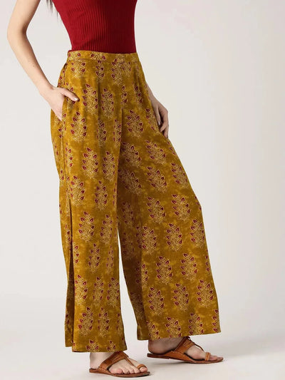 Green Printed Rayon Palazzos - Libas