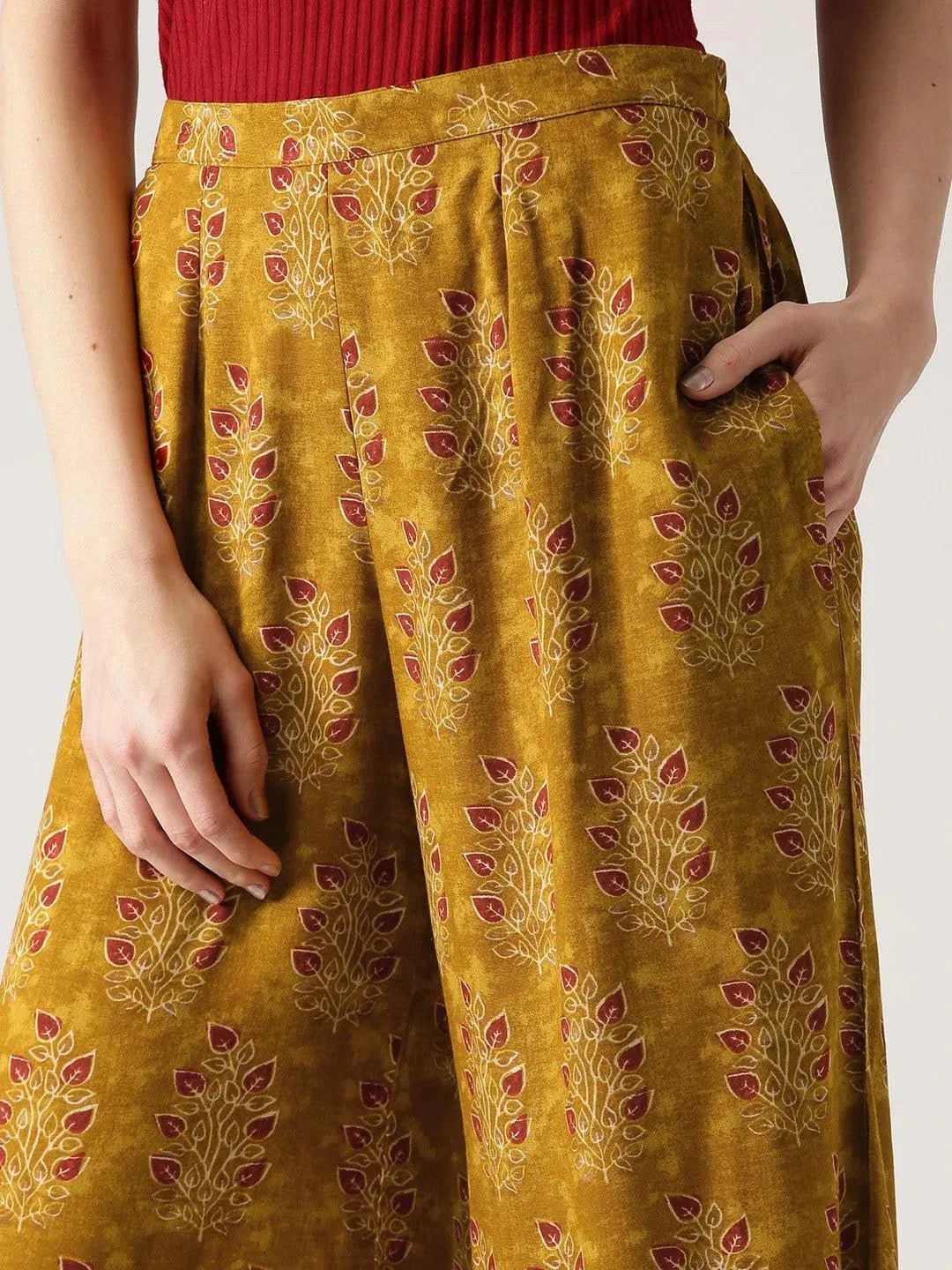 Green Printed Rayon Palazzos - Libas 