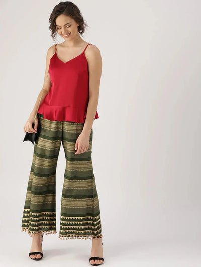 Green Printed Rayon Palazzos - Libas