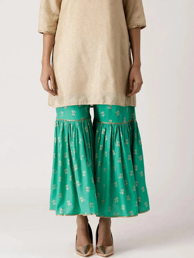 Green Printed Rayon Sharara Pants - Libas