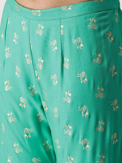 Green Printed Rayon Sharara Pants - Libas