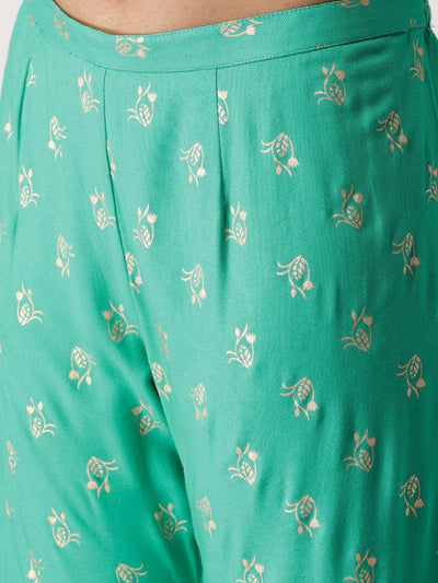 Green Printed Rayon Sharara Pants - Libas
