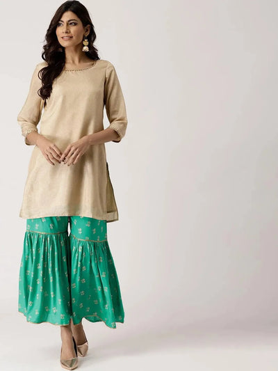 Green Printed Rayon Sharara Pants - Libas