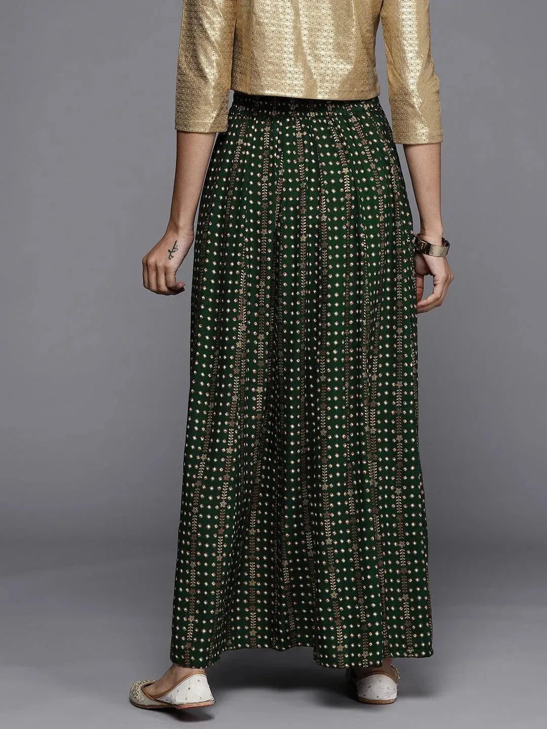 Green Printed Rayon Skirt - Libas