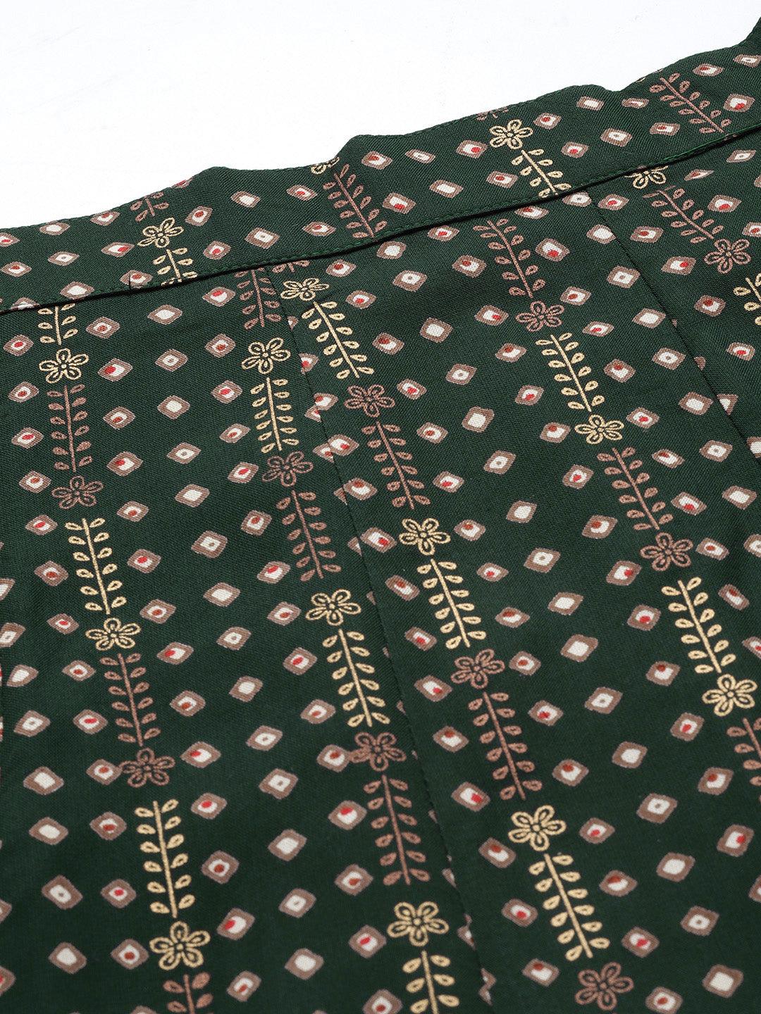 Green Printed Rayon Skirt - Libas