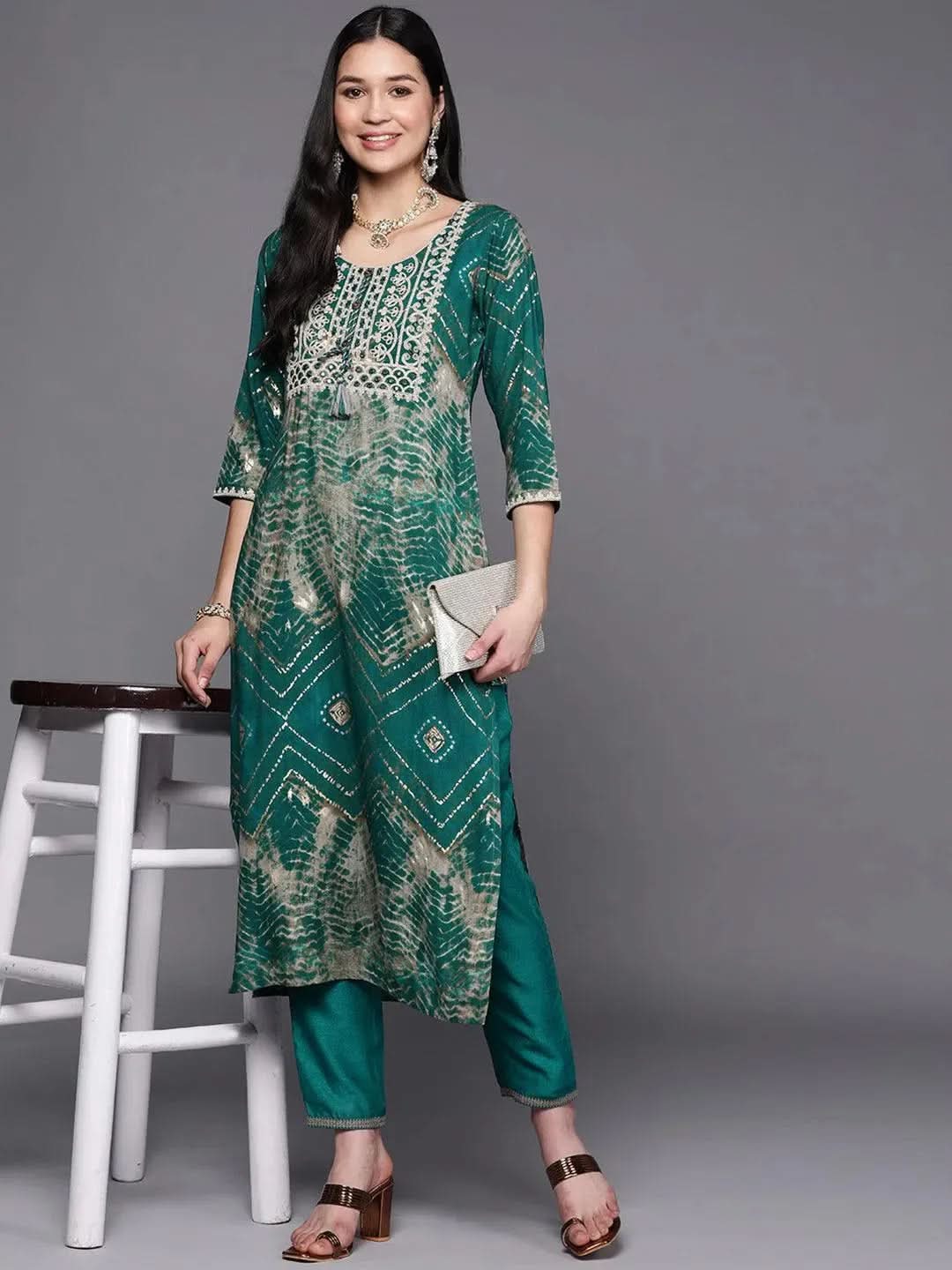 libas Green Printed Rayon Straight Kurta-picture-32