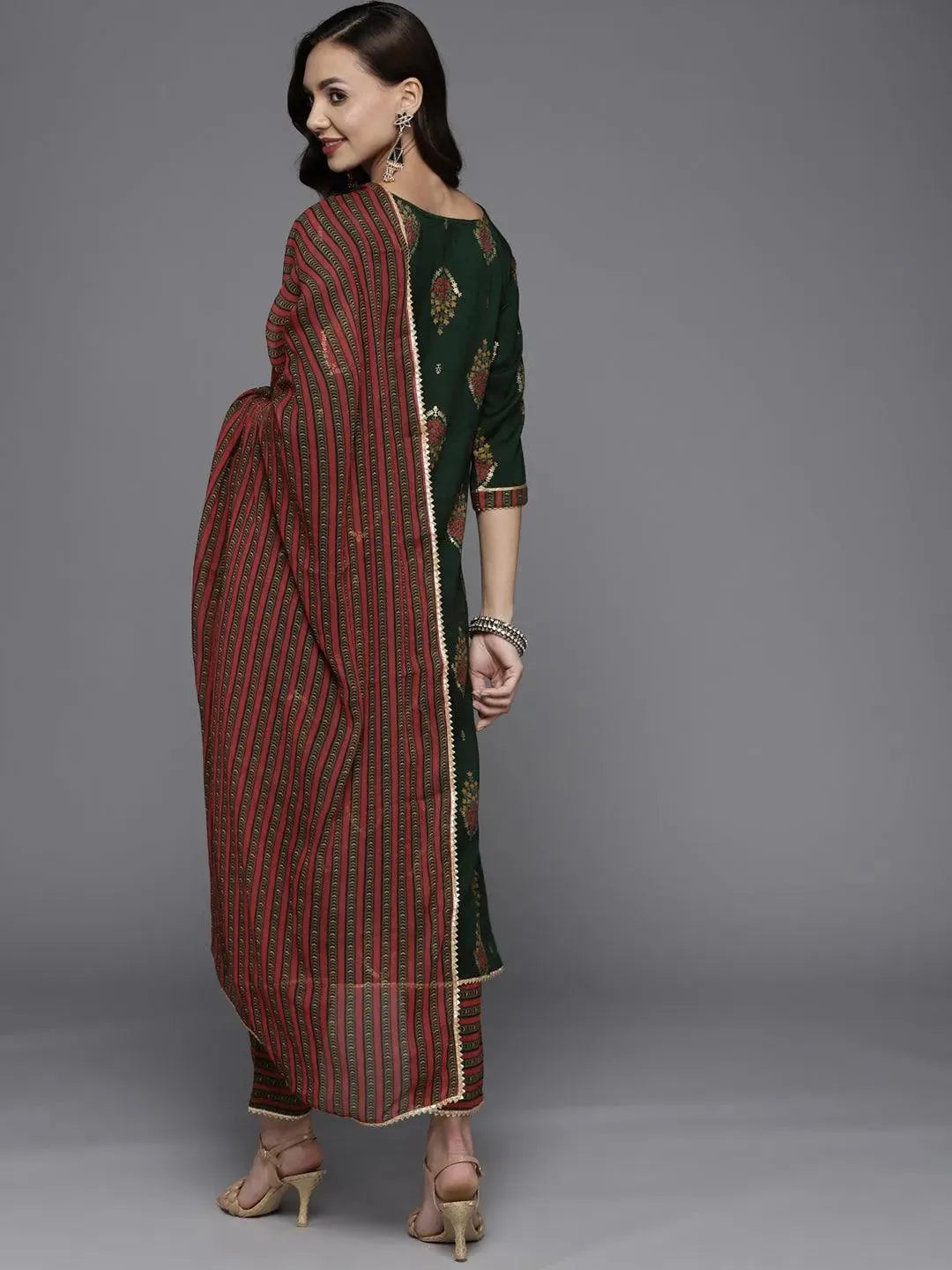 Green Printed Rayon Straight Suit Set - Libas 
