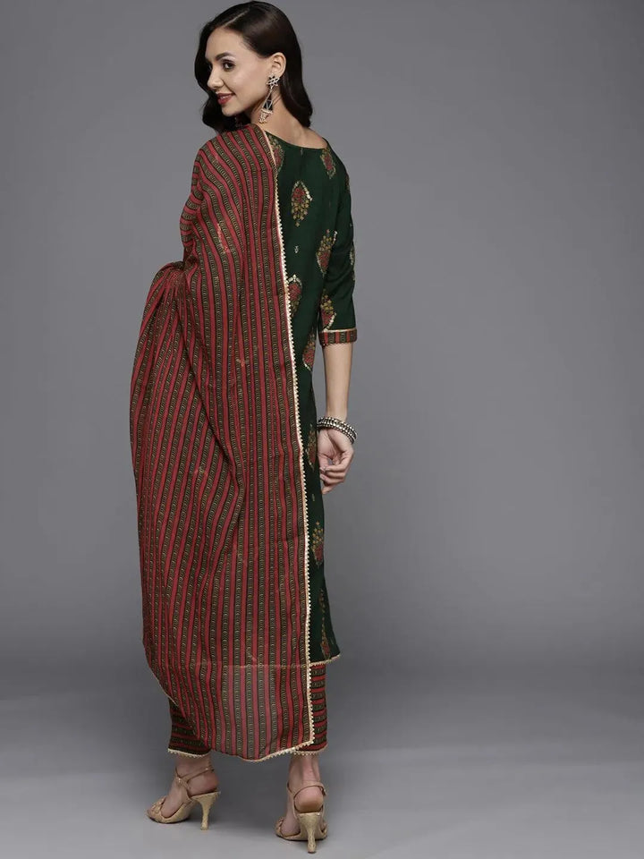 Green Printed Rayon Straight Suit Set - Libas