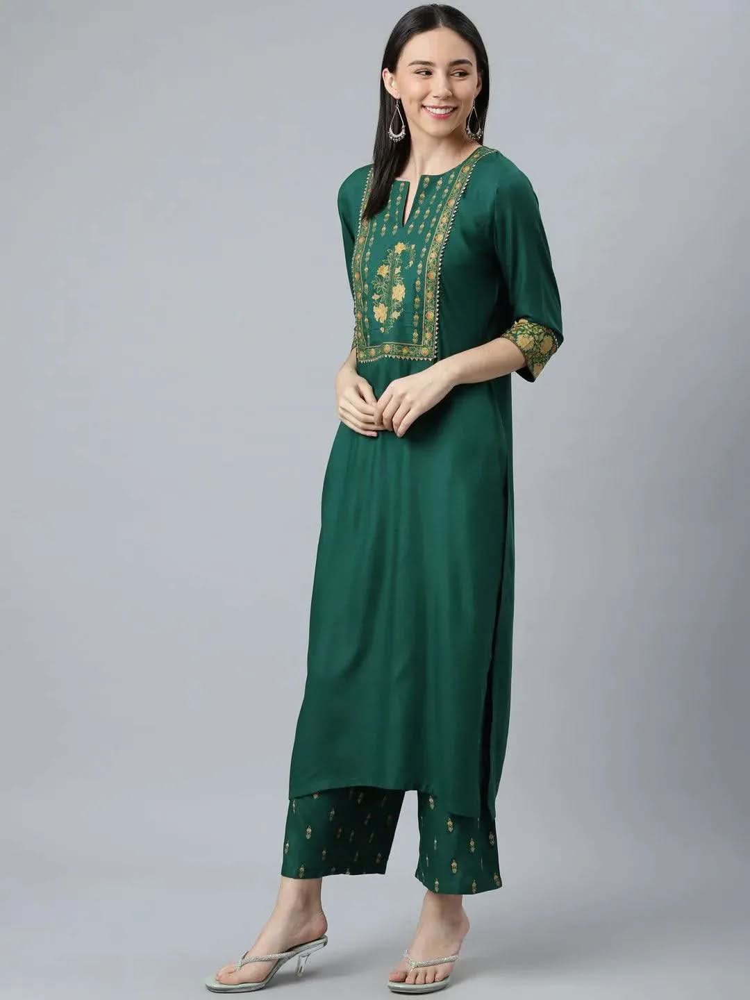 

Buy Green Printed Rayon Suit Set - 20299O- | Libas Ethnic Wear Online