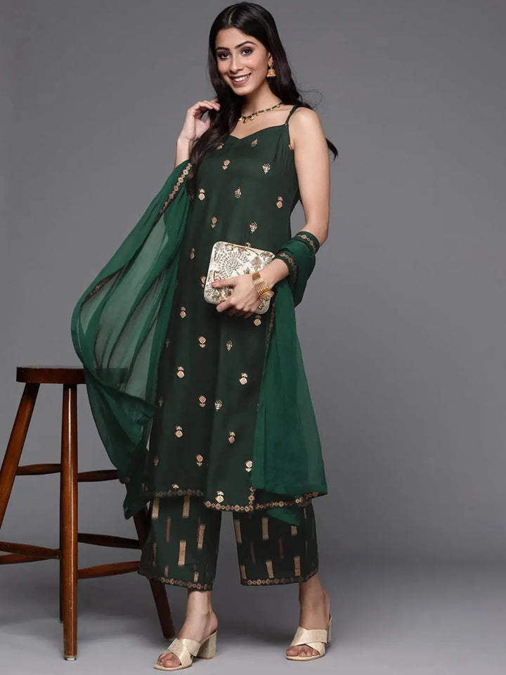 Green Printed Rayon Suit Set - Libas